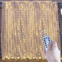 Window Curtain Lights, 600 Led 20 Feet Dimmable with Remote to Set 8  Lighting Modes and